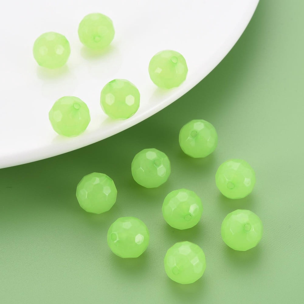 Imitation Jelly Acrylic Beads Faceted Round Light Green 12x11.5mm Hole: 1.8mm 560pcs/500g