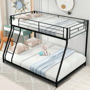 Bunk Bed for Kids&Teens, BTMWAY Heavy-duty Twin-Over-Full Bunk Bed, Metal Bed Frame with Ladder&Safety Guardrail, Twin Over Full Size Bunk Beds Bunkbeds Frame for Kids Boys Girls, Black, A1248