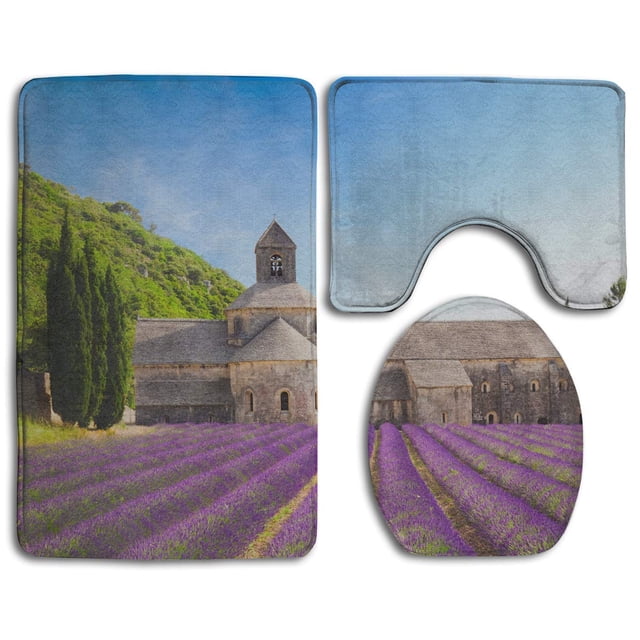 ABPHQTO Provenza Lavanda Juego de alfombras de baño de 3 piezas Alfombra de baño Alfombra de contorno y tapa de inodoro
