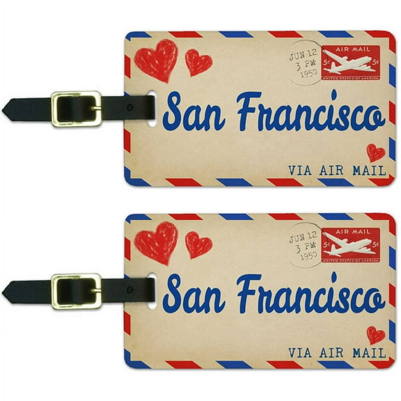 Air Mail Postcard Love for San Francisco Luggage Suitcase ID Tags, Set of 2