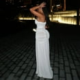 thumbnail image 3 of Women's Strapless Slash Neck Sleeveless Backless Pleated Split Hips Wrapped Long Dress, Gauze Spliced Sight Perspective, Sexy, 3 of 19