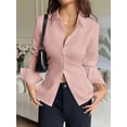 thumbnail image 4 of Women Button Up Shirt Long Sleeve Shirt V Neck Collared Blouse Aesthetic Work Tops Pink XS, 4 of 7