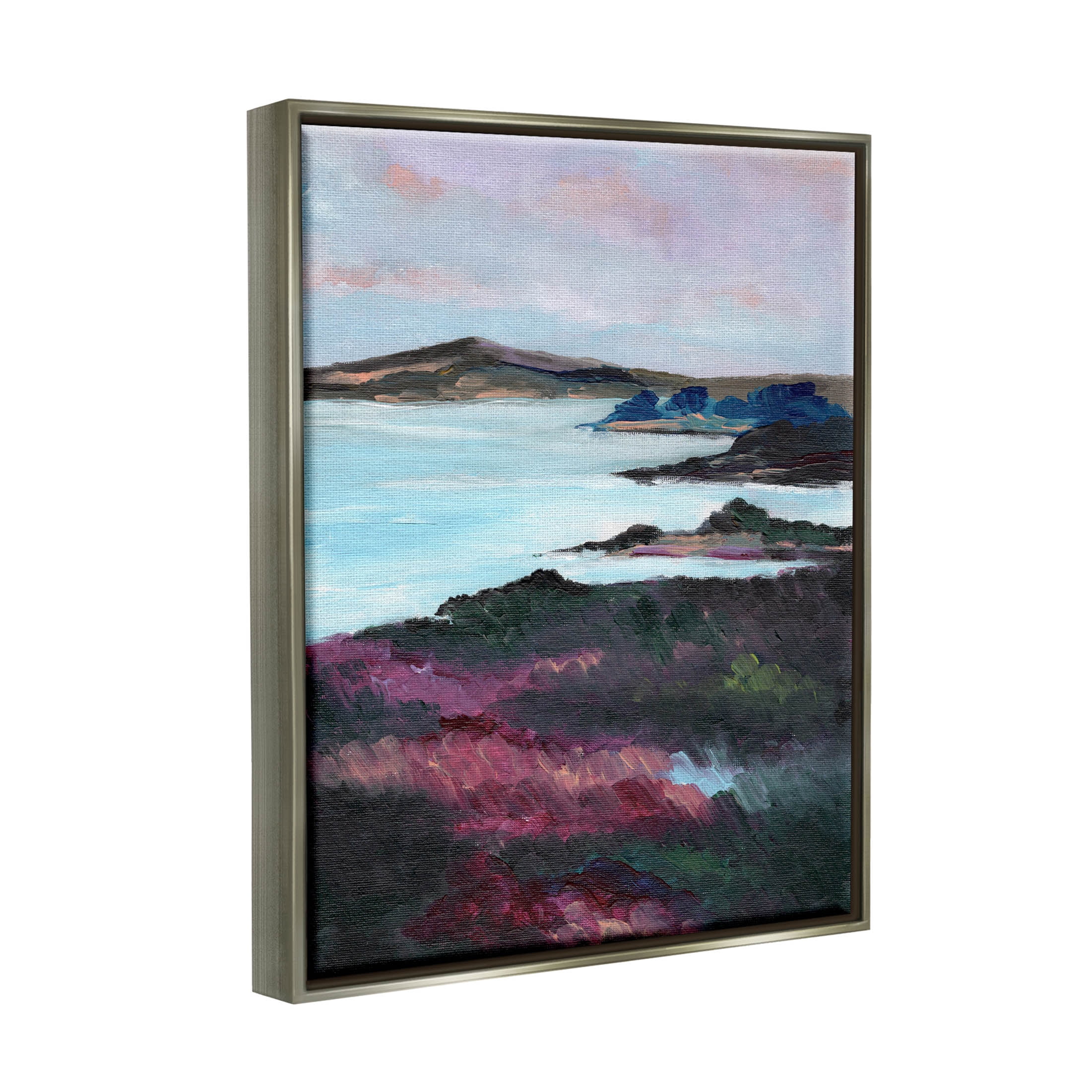 Stupell Industries Vivid Brushed Meadow Lake Edge Painting Luster Gray Floating Framed Canvas Print Wall Art, Design by Nikita Jariwala