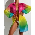 thumbnail image 6 of LYMAYTER Women Tulle Short Dresses Printed Beach Blouse Multicolor Cover-Up Long Sleeve Sunsuits S-XL, 6 of 8