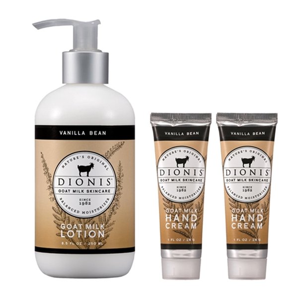 Dionis Goat Milk Body Lotion and Hand Cream 3 Piece Gift Set Vanilla