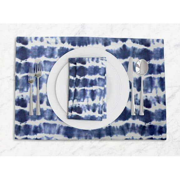 S4Sassy Blue Wave Shibori Washable Placemats & Napkins Table Decor Dining Mats