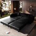thumbnail image 3 of 92"×85"King Size 3-in-1 Convertible Sofa Bed, Tufted Faux Leather Sleeper Sofa with Wide Arms & 2 Pillows, for Living Room, Apartment, Office, Black, 3 of 11