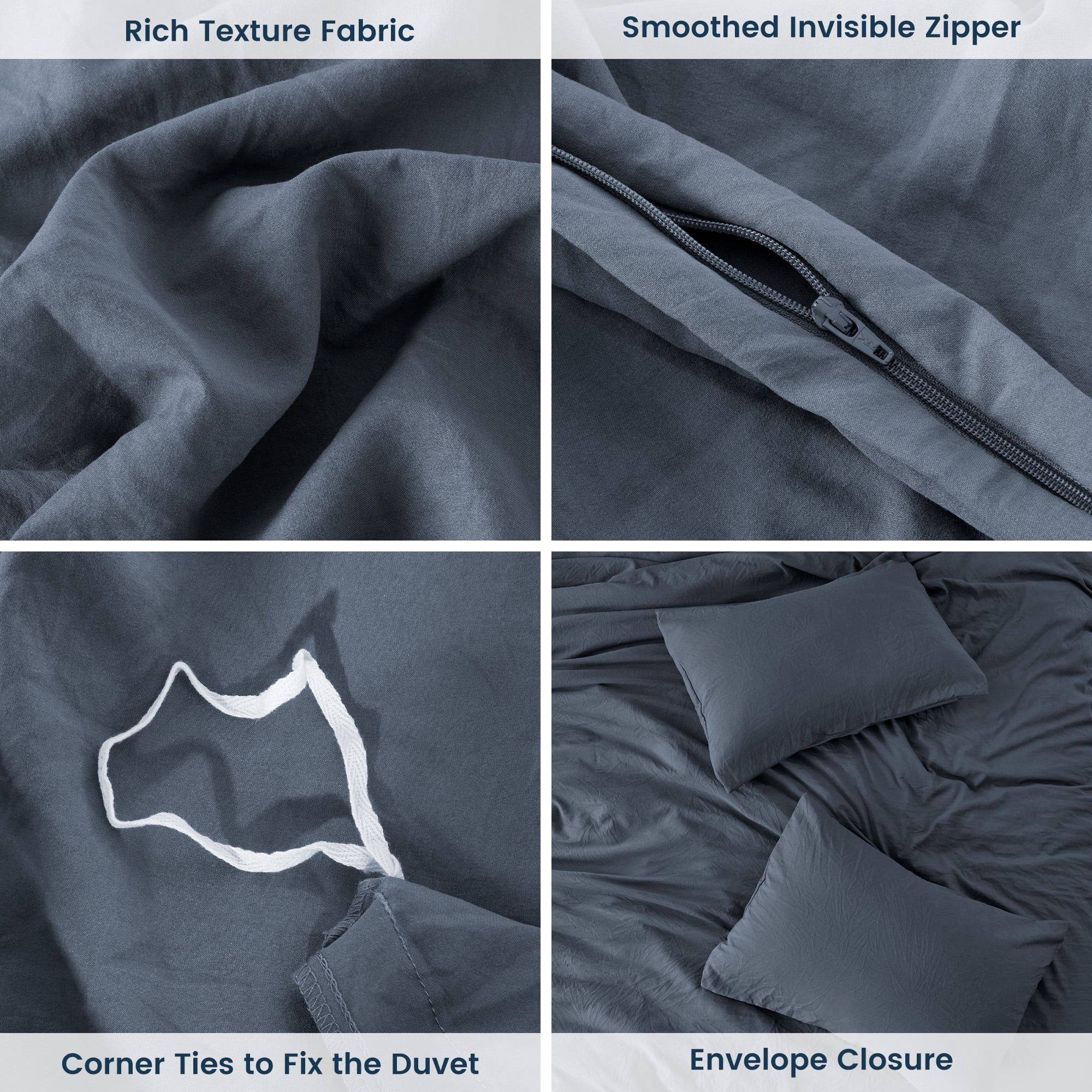 Sleep Zone Duvet Cover Twin/Twin Xl Size, Stone Washed, Soft and Comfortable with Natural Wrinkles, Easy Care, Gift-Wrapped, Safe and Skin-Friendly(Flint Stone Blue, Twin/Twin Xl)