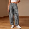 thumbnail image 5 of VBVC Women's Gingham Elastic Waist Pants , Casual Plaid Straight Leg Pants For Women , Ladies' Loose Fit Lounge Trousers with Pockets,Black,S-2XL, 5 of 7