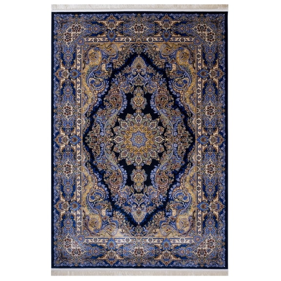 Sage Navy Oriental Viscose Area Rugs for Living Room Jacquard Textured Modern Rugs Soft Geometric Rug for Bedroom Washable Rug Non-Slip Bohemian Carpet Perfect for Dining Room Office Beige