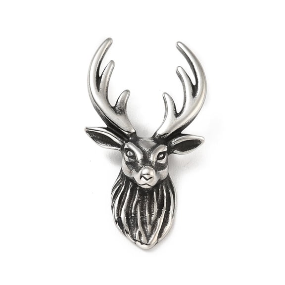 304 Stainless Steel Pendants Deer Head Silver 37x20x10mm Hole: 5x3mm