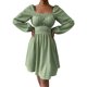 thumbnail image 2 of SAYOO Vestido de primavera para mujer, vestido de cintura alta fruncido con cuello cuadrado liso de manga larga, trajes hasta la rodilla con lazo en la cintura para mujer SAYOO  moda, 2 of 7
