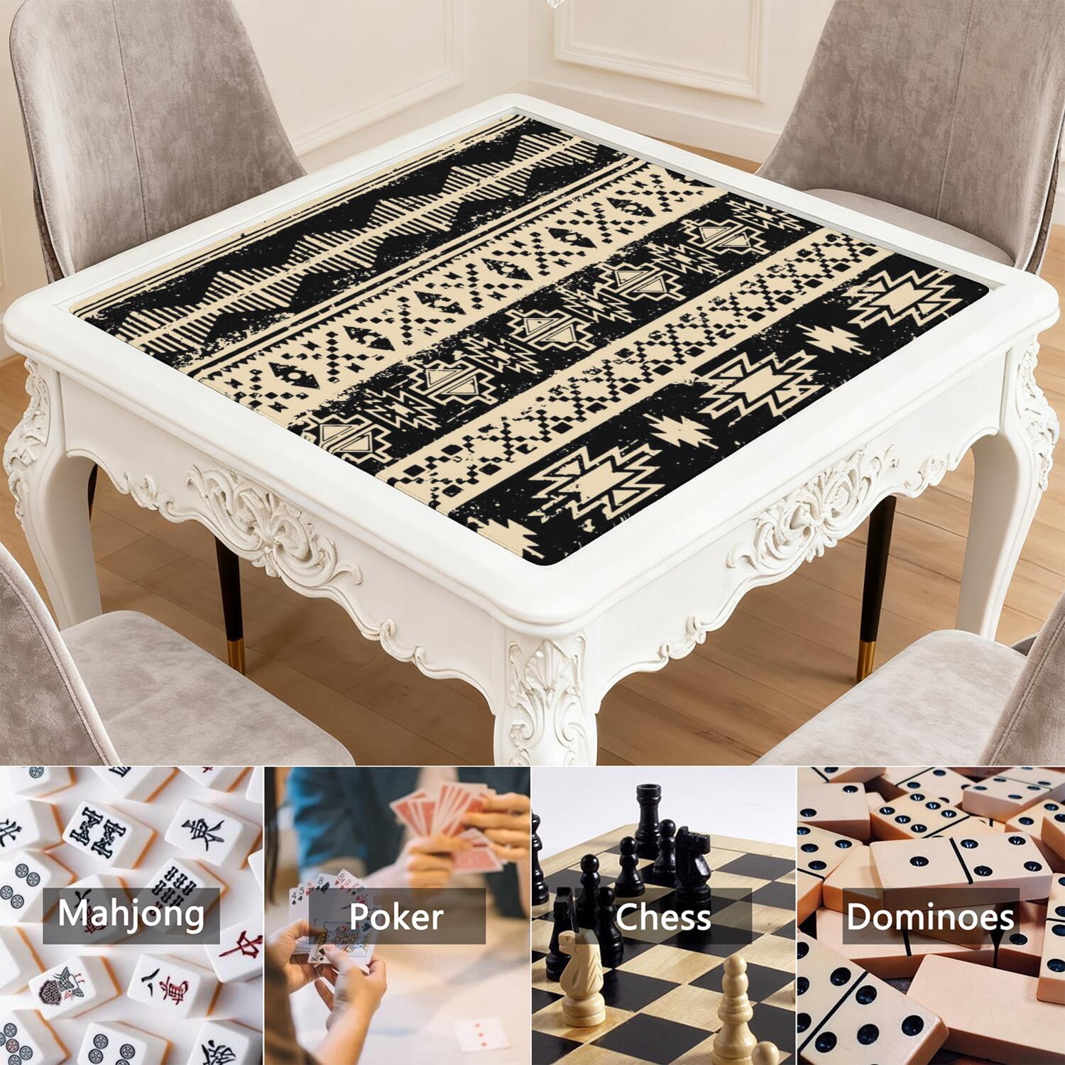Boho Inspired Extra Large Non-Slip Game Mat 31.5x31.5 Inch Rubber Mahjong Table Cover with Noise Reduction for Playing Tiles Cards and Family Game Nights
