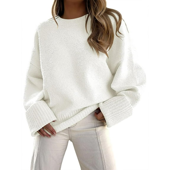 SMZ Women's Oversized Crewneck Long Sleeve Fuzzy Knit Casual Chunky Fall/Winter Pullover Sweaters