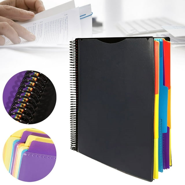 VINOIC Spiral Project Organizer, 6 or 12 Pockets with Assorted Tabs, Letter Size for Documents and Papers, Tear-Resistant Poly Material with Easy-Access Design for School and Office