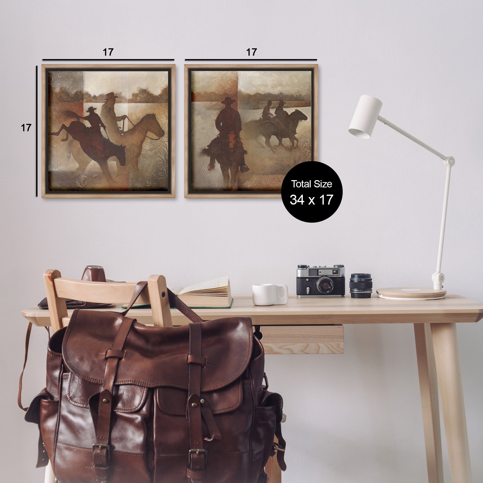 Stupell Industries Rodeo Cowboy Silhouette Animals & Insects Painting Brown Floater Framed Canvas Art Print Wall Art, 18 x 18, Set of 2