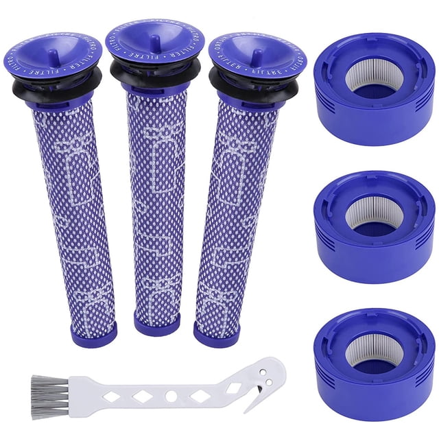 Paquete de 6 filtros de aspiradora Kit de repuesto para aspiradora inalámbrica Dyson V7 V8 Animal y V8 Absolute 3 filtros de poste 3 prefiltros compatibles con Dyson V8+ V8 V7 Comparar con la pieza 965661-01 967478-01