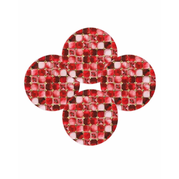 Round Placemats Set of 4 Red Floral Leaves Place Mats Washable Woven Placemat Ethnic Style Lattice Circle Braided Table Mat for Kitchen Dining Table Party Home Decor 15 Inch