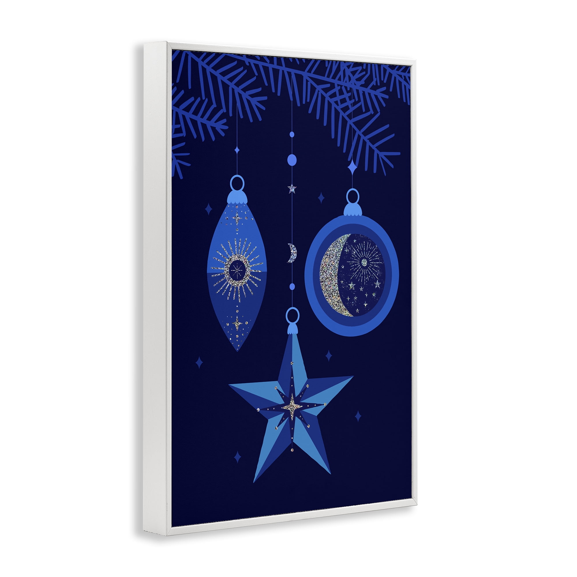 Stupell Industries Blue Holiday Ornaments Holiday Painting White Framed Art Print Wall Art, 12 x 18