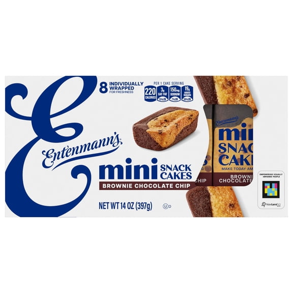 Entenmann's Brownie Chocolate Chip Snack Cakes, 8 packs, Mini Brownies, 14 oz Box