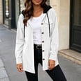 thumbnail image 5 of Women's Solid Corduroy Hooded Jacket, Button Front Long Sleeve Open Coat with Chest Flap Pockets Casual Outerwear White M(M), 5 of 9