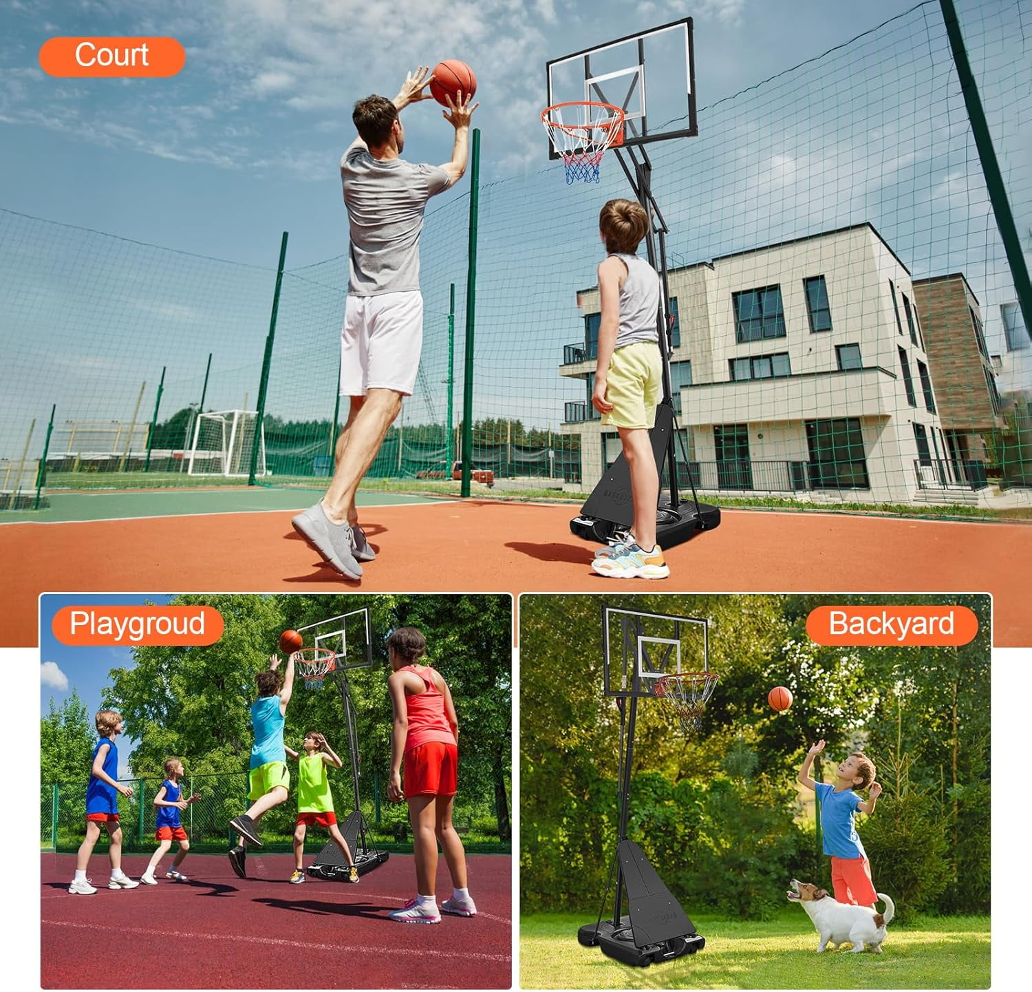 Basketball Hoop Outdoor, 5.2-10FT Height Adjustable Portable Basketball Hoops with 44 Inch Shatterproof Backboard, Basketball Goal System for Kids Youth and Adults in Backyard/Driveway/Indoor