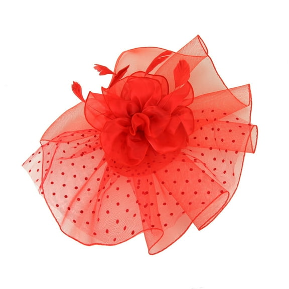 Chic Headwear Large Polka Dot Veil Mesh Fascinator - Red