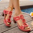 thumbnail image 3 of Rokment Womens Platform Chunky High Heels Dressy Slip on Sandals 2026 Summer Comfortable Trendy Casual Geometric Hollow out Heeled Slides Red Size 9.5, 3 of 7