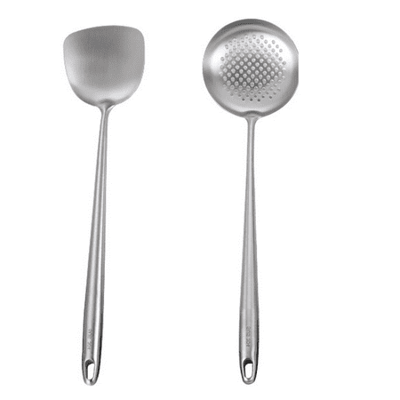 

Stainless Steel Wok Cooking Utensils Set - Set of 2 Heat Resistant Wok Accessories Spatula + Colander