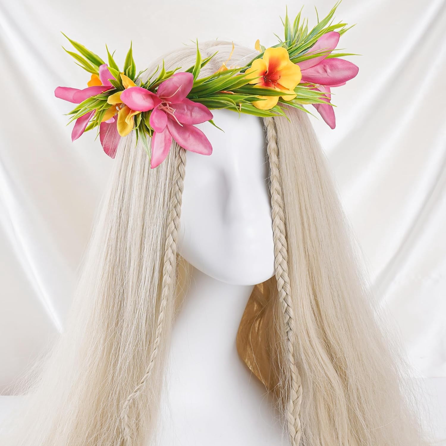 Hawaiian Flower Crown Headband Artificial Orchid Tropical Summer Beach Party Acc Hawaiian Flower Crown Headband, Blue Tropical Leis Floral  main image 3