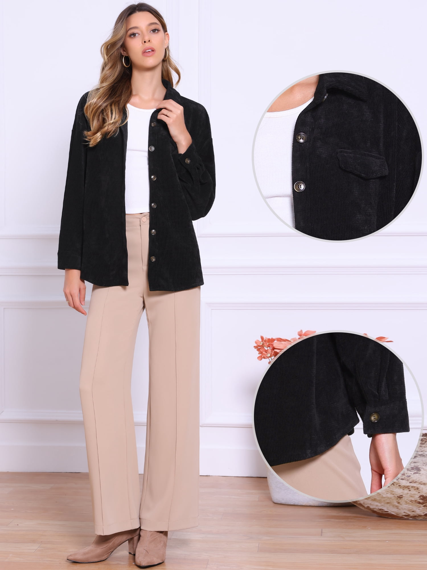 DARING DIVA Women's Button Down Oversized Casual Shirts XS Black