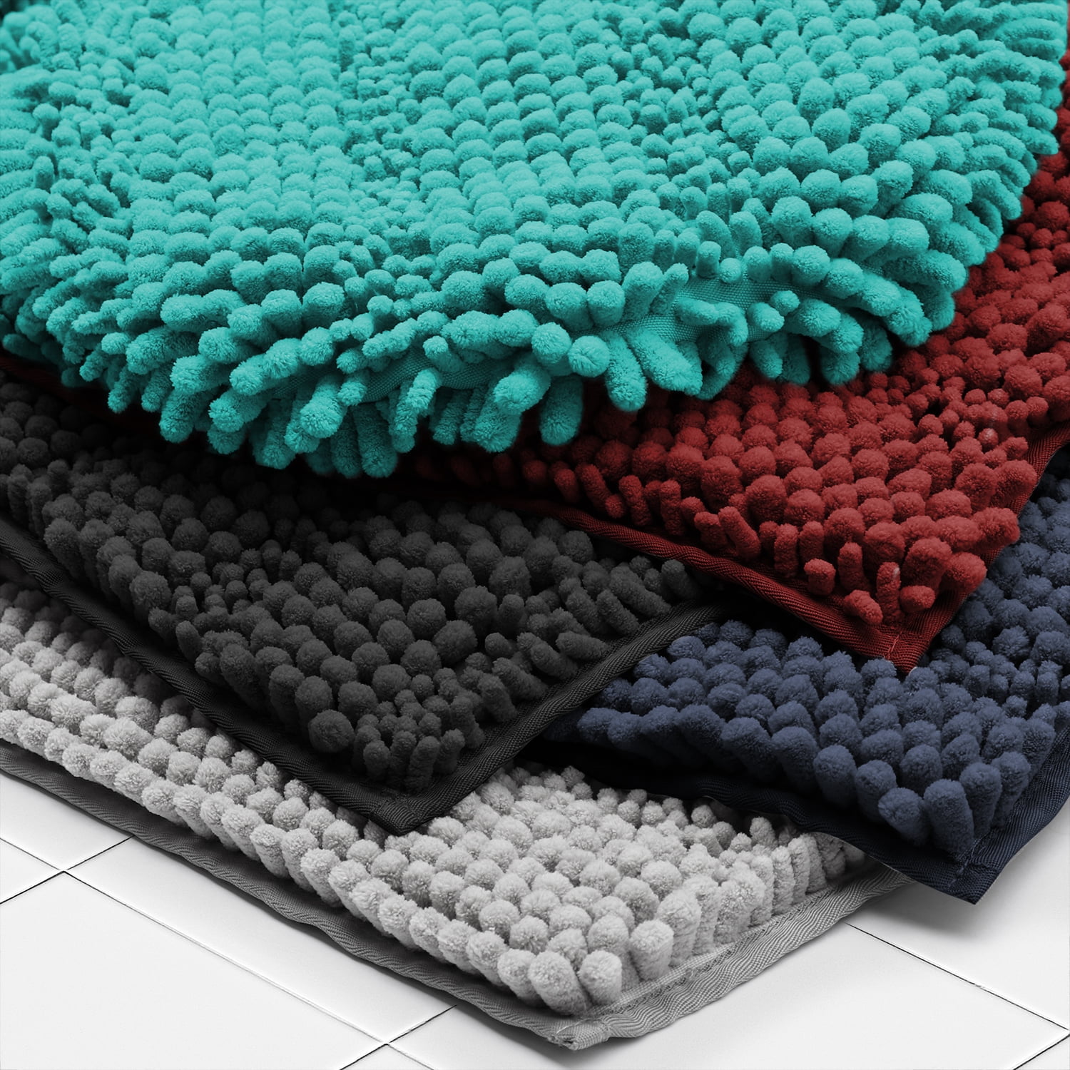 Clara Clark Bath Rug Chenille Bath Mat, Super Soft Absorbent Bathroom Rug Large, Teal Blue