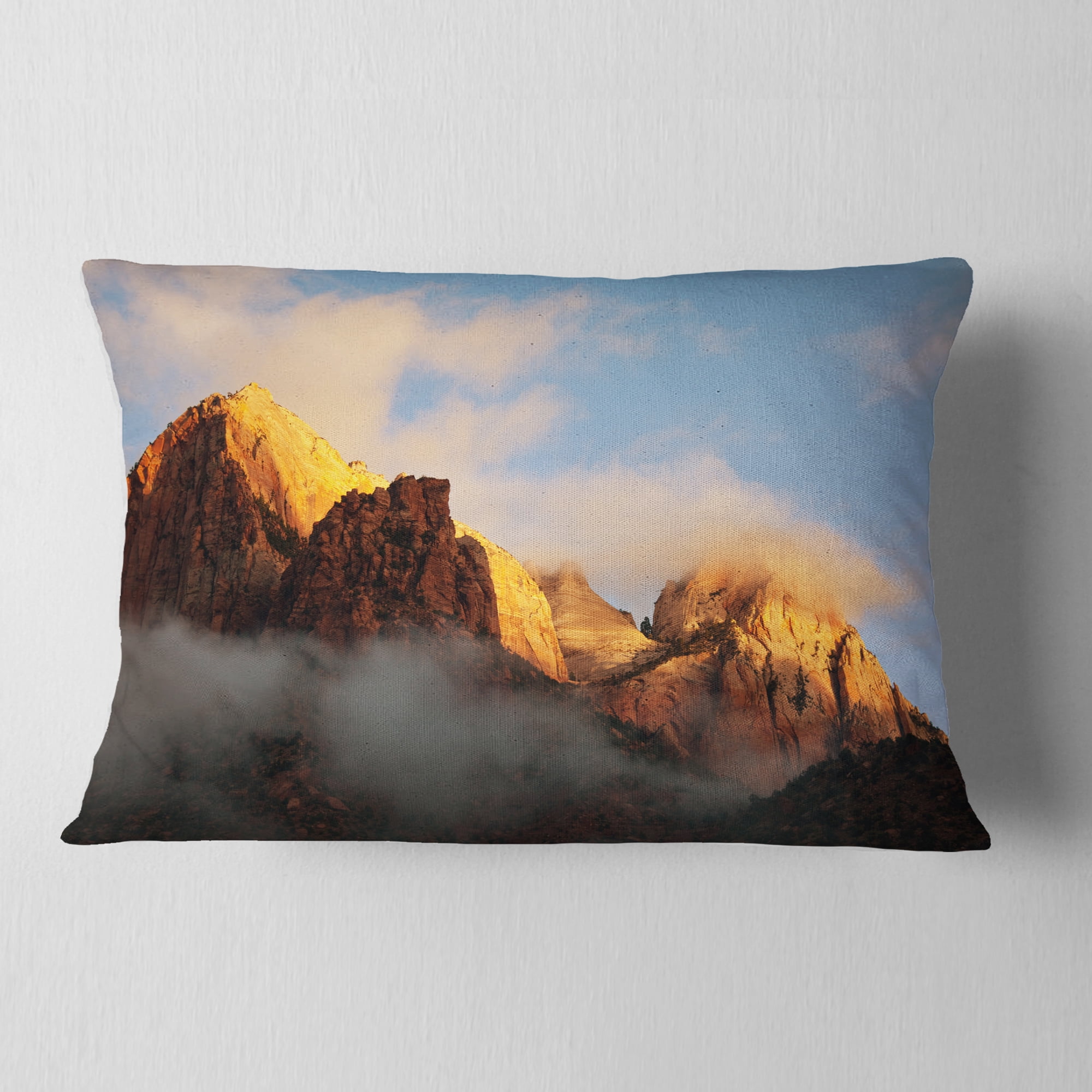 Designart Foggy Hills in Zion National Park - Landscape Printed Throw Pillow - 12x20