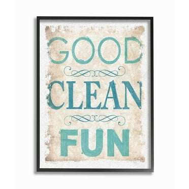 The Stupell Home Decor Collection Blue and Tan Good Clean Fun Burlap Texture Typography Black Framed Giclee Texturized Art