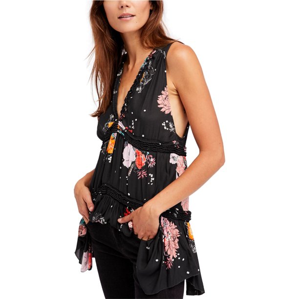 Free People Blusa túnica estampada Haze para mujer, negro, pequeño Free People Sayo