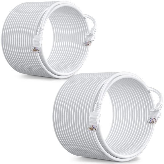 UltraPoE 100ft Cat6 Ethernet Cable 2 Pack, 10G 550Mhz 24AWG Internet LAN Cable, RJ45 Network Cord for Modem/ Router/PC/Gaming, White