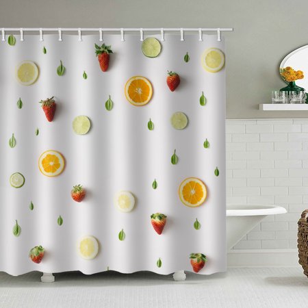 Strawberry Lemon Orange Fabric Shower Curtain White Background Nbsp Machine Washable Digital Printing Bathroom Decor With 12 Hooks Walmart Canada