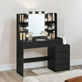 thumbnail image 5 of LEDREM Modern LED Vanity Desk with Mirror - 6 Drawers & 4 Open Shelves, Dimmable Lights (10 Bulbs), Sturdy Particleboard, Easy Assembly, Ebony Black, 5 of 6