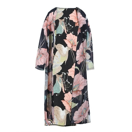 Emmababy Womens Chiffon Bikini Cover Up Floral Print Swimsuit Swimwear Beach Dress Tops