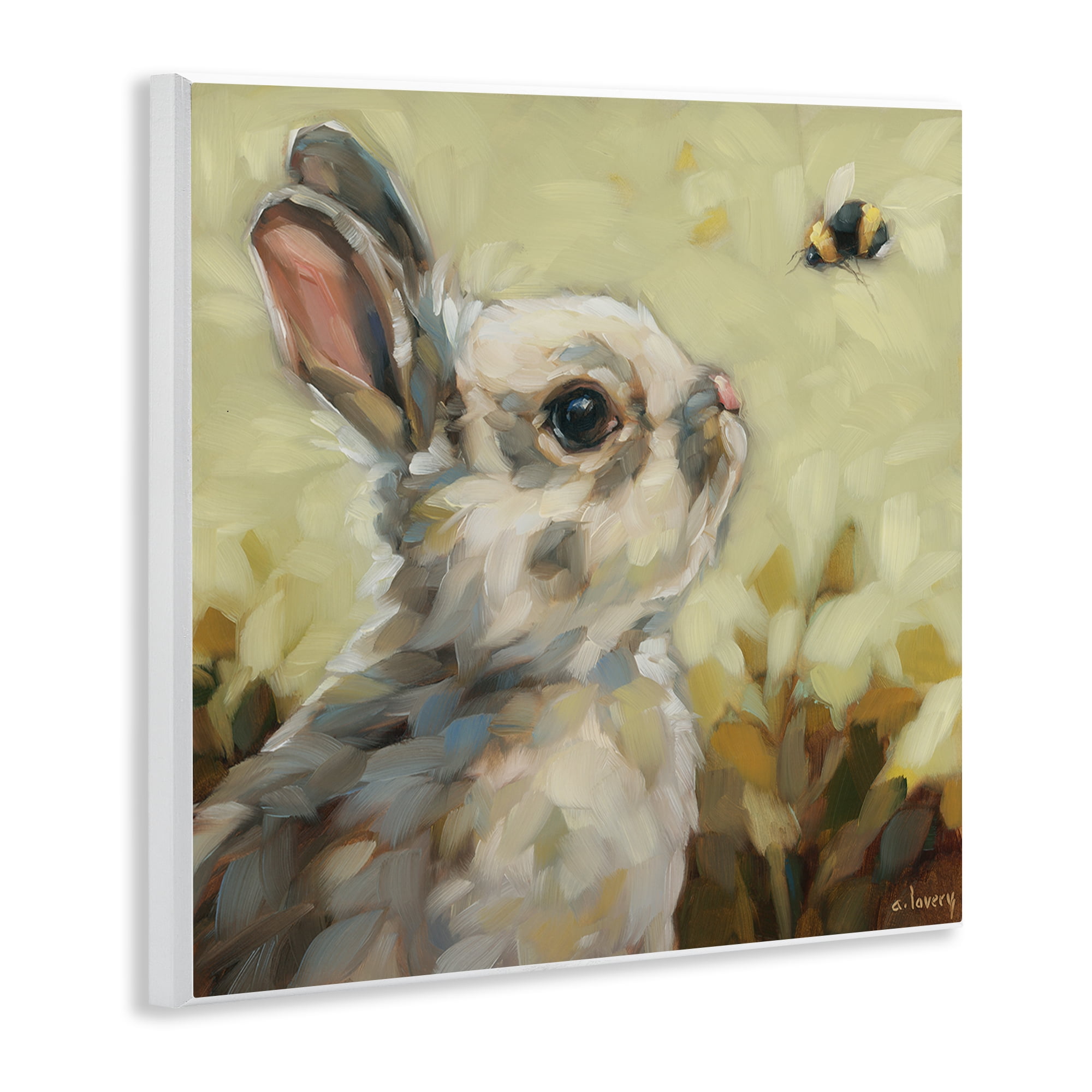 Stupell Industries Bunny Eyeing Bumble Bee Animals Painting Unframed Art Print Wall Art, 12 x 12