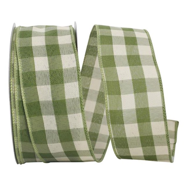 Reliant Ribbon 93228W-043-40K Celine Plaid Twill Wired Edge Ribbon - Moss - 2.5 in. x 50 yards