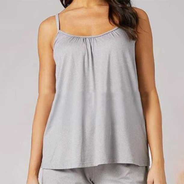 Puntoco Camisetas ajustadas para mujer Camisola de cuello redondo holgada con relleno push-up de color liso para mujer