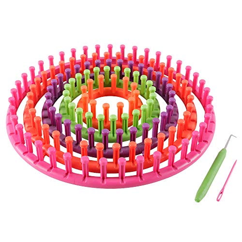 Round Knitting Looms Set - Set of 5 Plastic Looms Knitting with 1 Knitting Yarn Loom Needle and 1 Plastic Loom Pick