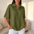 thumbnail image 2 of Yyuenw Women Lapel Collar Half Button Waffle Knit Drop Shoulder Short Sleeve Polo Solid Color Top for Casual Daily, 2 of 7
