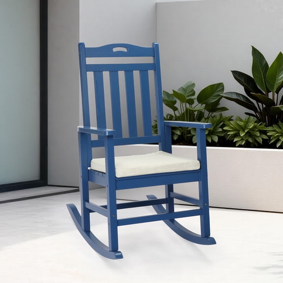 Ktaxon Poplar Wood Rocking Chair with Thick Cushion for Patio Garden Backyard, Navy Blue