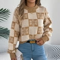 thumbnail image 5 of Felirenzacia Women’s Snowflake Checkered Sweater, Crew Neck Long Sleeve Knit Pullover, Fall Winter Christmas Clothes, 5 of 6