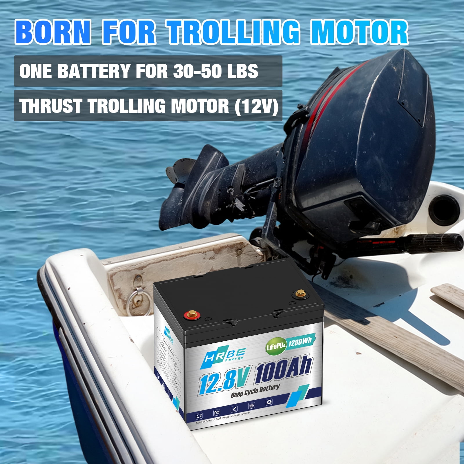 12V 100Ah Mini LiFePO4 Lithium Battery,Group 24 Batteries for RV,Solar,Marine,Trolling Motor,Camper,HRBEENERGY 100A BMS,15000+ Deep Cycles