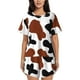 thumbnail image 1 of Balery Brown Black Cow Conjunto de Pijama para Mujer con Estampado, Dos Piezas de Manga Corta y Shorts, Ropa de Dormir Suave con Cuello Redondo y Bolsillos-Medium, 1 of 6