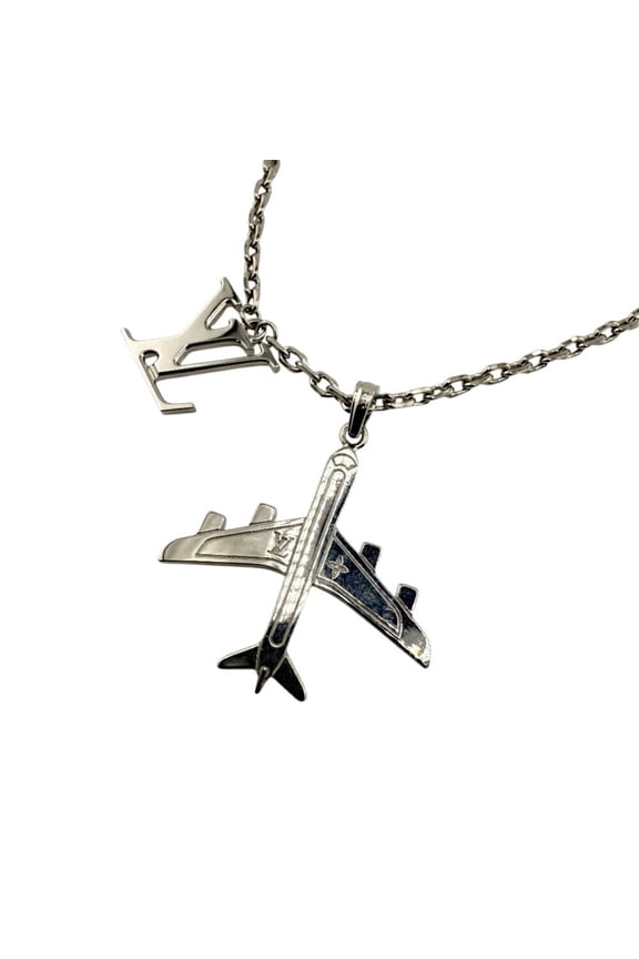 Pre-Owned LOUIS VUITTON MP3157 LV Plane Pendant Necklace with Airplane Motif, Silver, Chain,...