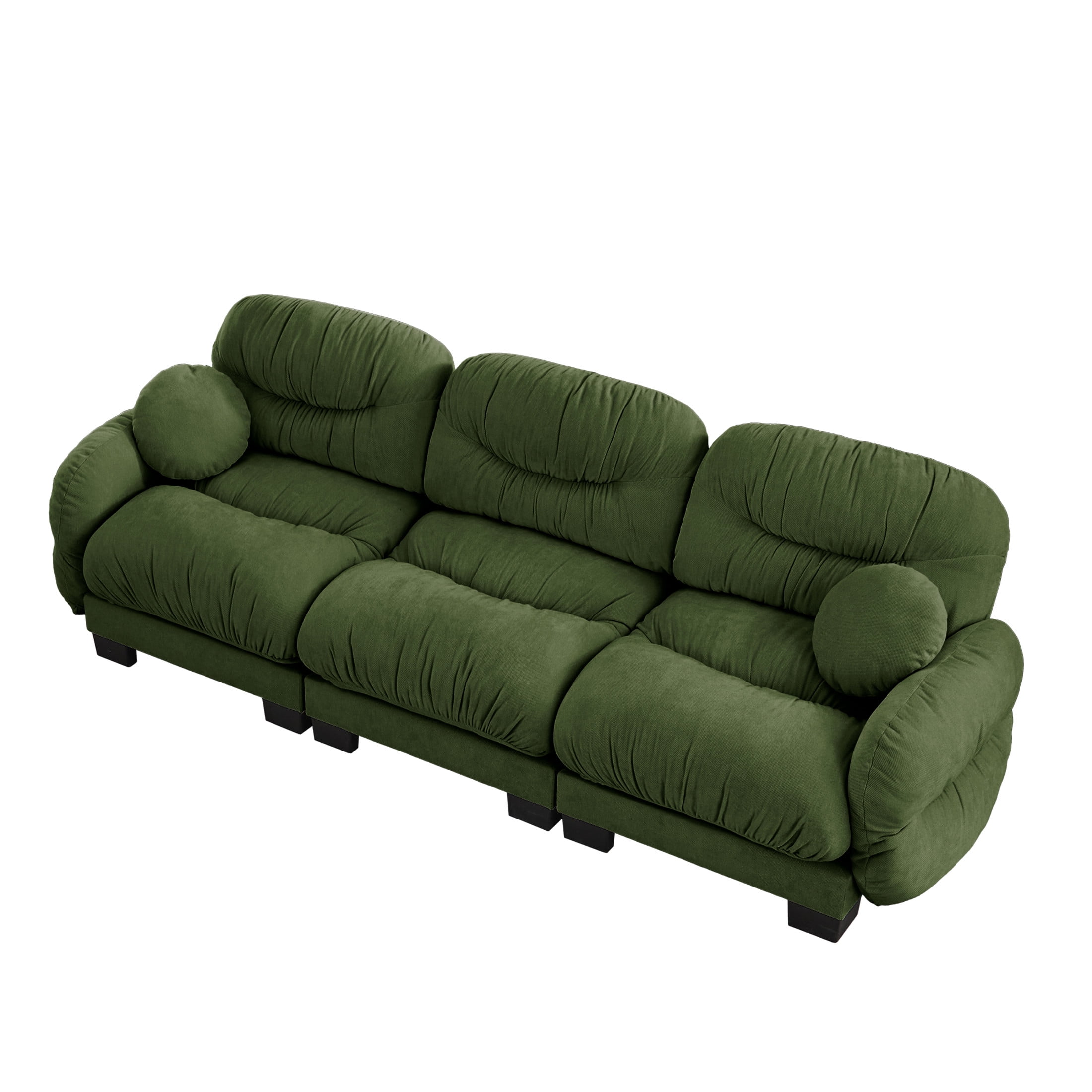 Noble House Corlan Pleated Chenille 3-Seater Sectional Sofa, Modular Deep Seat Couch with Throw Pillows, Green